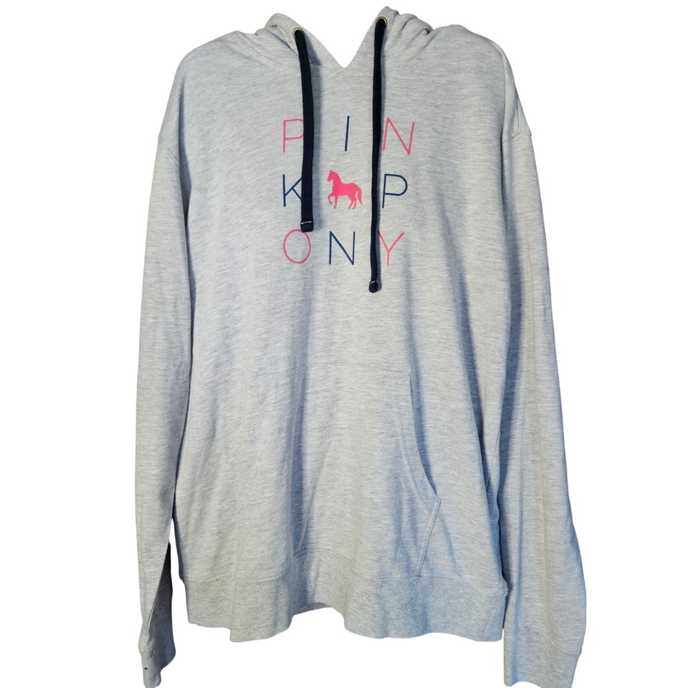 Pink Pony Women Heather Gray Graphic Hoodie Sweatshirt Long Sleeve Size Medium